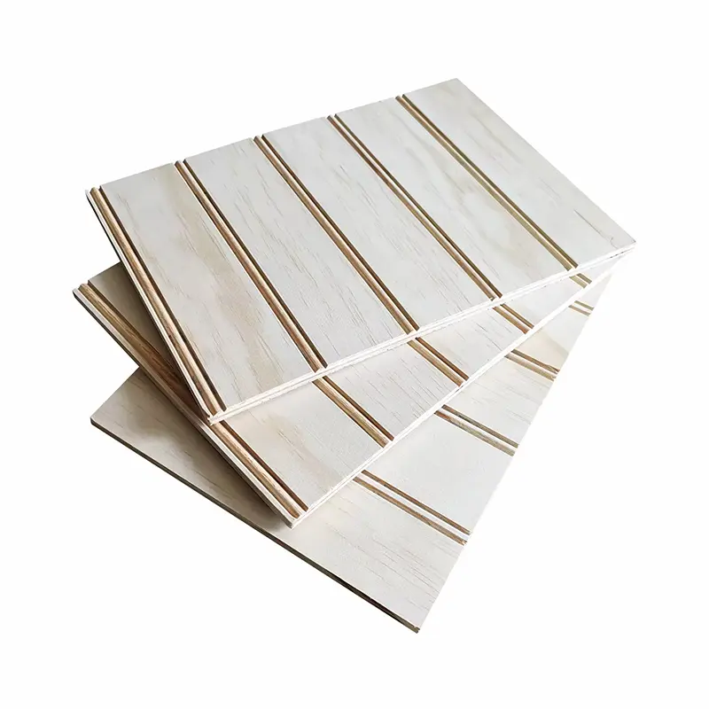 Poplar material pine veneer V U W grooved plywood slotted plywood for construction decorative